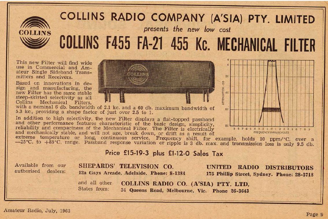 The Collins Mechanical Filter — An Advertisement from Australia, 1963