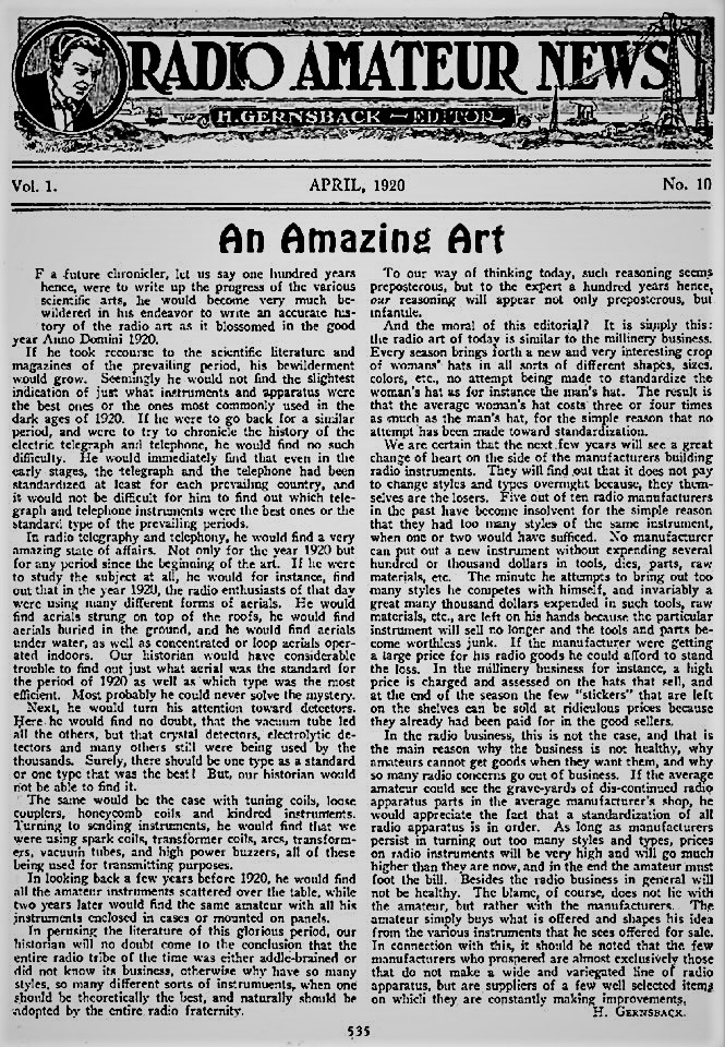 100 Years Ago: Hugo Gernsback on “An Amazing Art”
