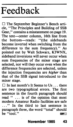 QST Recognized Error on Sideband Inversion, But Continued to Make the Same Mistake